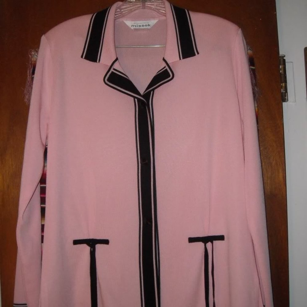 Womens Exclusively Misook Pink Black Cardigan Sweater Jacket Top Small